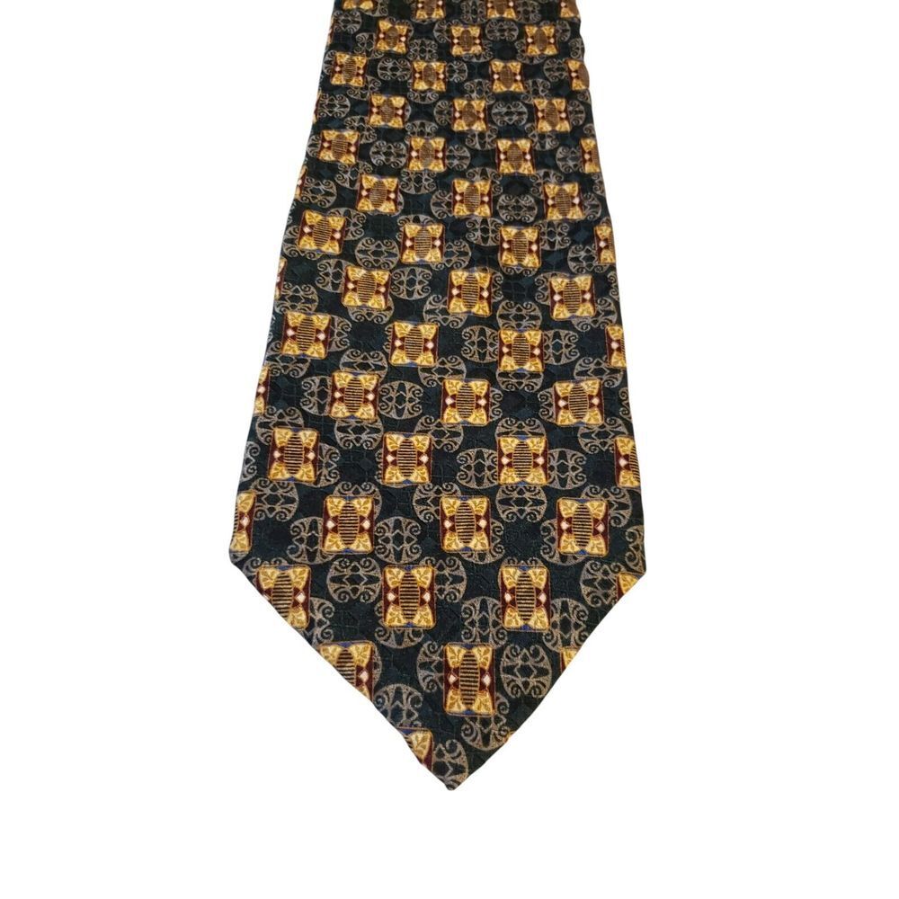 Bill Blass Black Label Neck Tie Mens Green Tan Jacquard Luxury Silk Office Suit‎